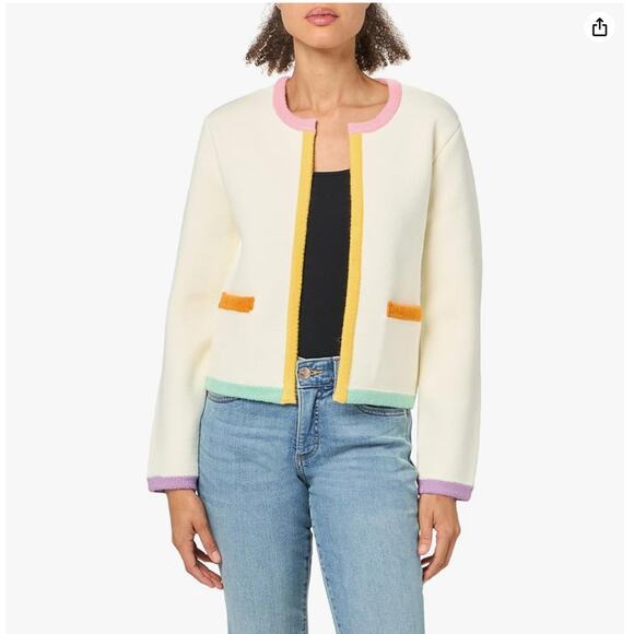 2.7 Augusta Apparel Color Block Cardigan in Ivory. Size L